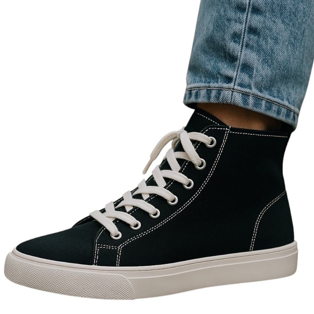 Old Navy Unisex Kids Black Canvas High Top Sneakers White Stitching‎ Size 3